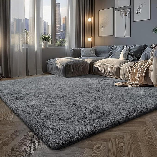 Fluffy Rug Shaggy Area Rug, Dark Gray 9x12 Area Rugs for Living Room, Large Shag Area Rugs for Bedroom Kids Room Home Decor, Upgrade Anti-Skid Rectangular Fuzzy Rugs
