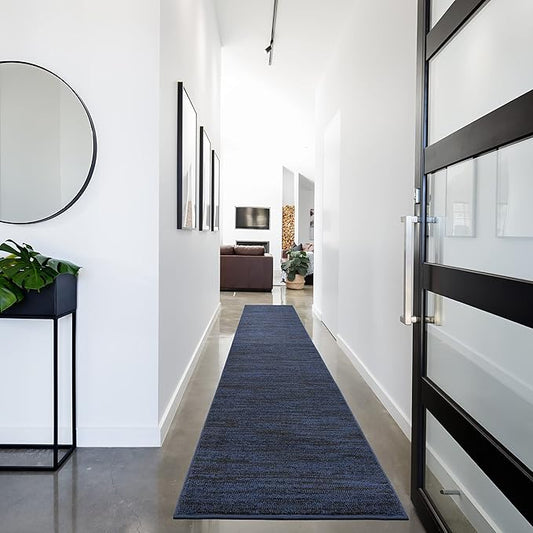 Nourison Essentials Solid Indoor/Outdoor Midnight Blue 2'2" x 18 Area Rug, Easy Cleaning, Non Shedding, Bed Room, Living Room, Dining Room, Deck, Patio, Backyard (2x18)