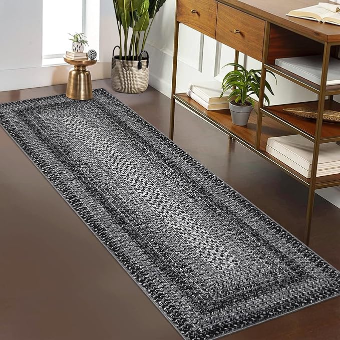Imitation Braided Collection-Print Washable Runner Rug 2x8 Non Slip Bathroom Rug Modern Soft Farmhouse Throw Rugs Kitchen Runner Stain Resistant Carpet for Hallway Entryway Rugs