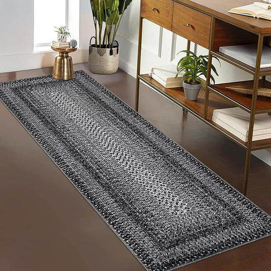 Imitation Braided Collection-Print Washable Runner Rug 2x8 Non Slip Bathroom Rug Modern Soft Farmhouse Throw Rugs Kitchen Runner Stain Resistant Carpet for Hallway Entryway Rugs