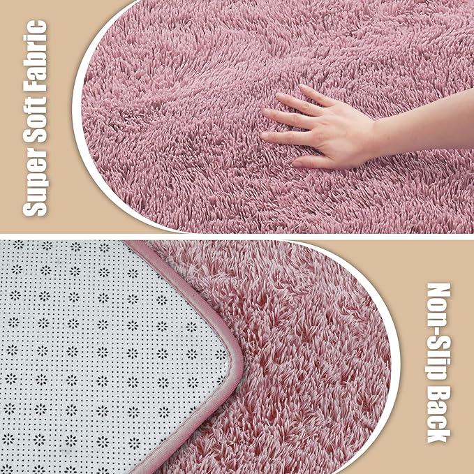 6x9 Fluffy Area Rug for Living Room,Shag Area Rugs for Bedroom,Blush Soft Fuzzy Rug Non-Shedding Indoor Plush Carpet for Kids Bedroom Nursery Dorm Home Decor