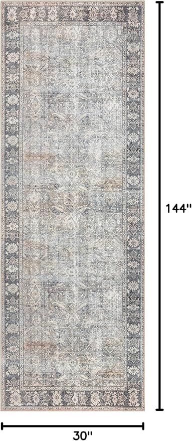 Loloi II Wynter Collection WYN-07 Grey/Charcoal 2'-6" x 12'-0", .13" Thick, Runner Rug, Soft, Durable, Printed, Vintage Inspired, Low Pile, Non-Shedding, Easy Clean, Living Room Rug