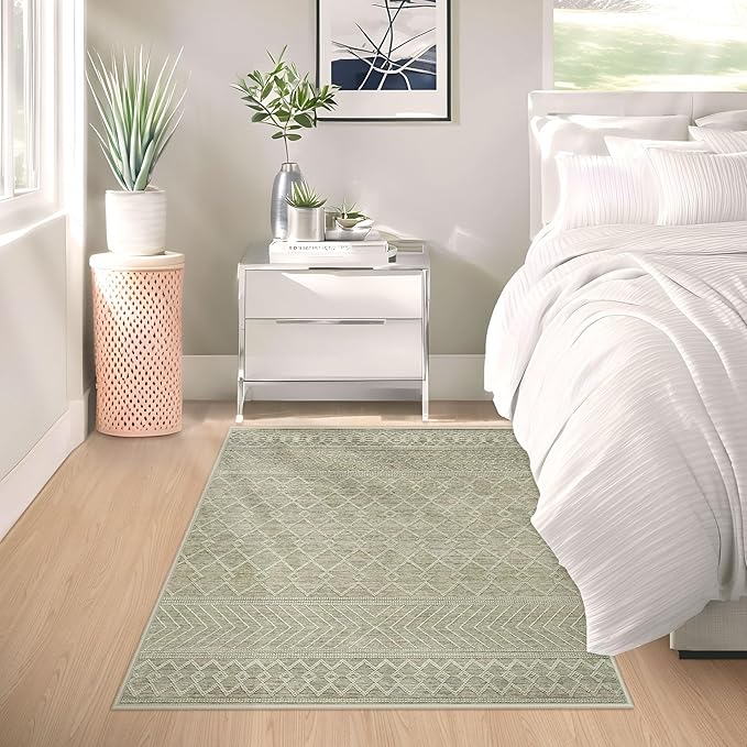 2x3 Rug Entryway Rugs: Washable Boho Small Geometric Moroccan Printed Pattern Rug Modern Indoor Soft Non Slip Ultra Thin Front Door Mat for Kitchen Bedroom (Brown, 2'x3')
