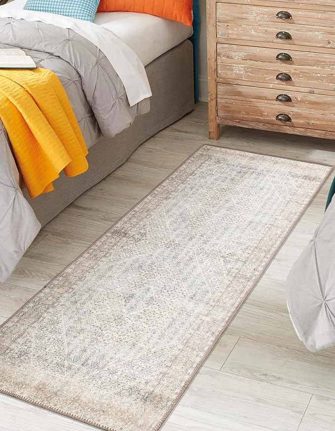 Keen Home Design 2x12 Rug - Machine Washable Runner Rug with Non-Slip Backing, Ideal for Hallway, Entryway, Kitchen, Laundry Room - Vintage, Easy Clean, Durable, Low Pile Rug - (2'6" x 12')