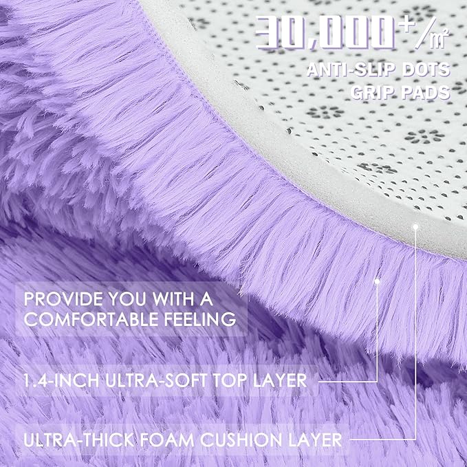 OLANLY 2x4 Machine Washable Runner Rugs for Hallway, Soft Fluffy Shaggy Bedside Rugs for Bedroom, Living Room, Indoor Floor Carpet for Kids Girl Boy, Nursery Rooms, Home Decor Aesthetic, Light Purple