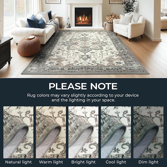 2x6 Runner Rug, Non-Slip Washable for Kitchen Hallway, Soft Low-Pile Area Rugs, Vintage Traditional Floral Aesthetic Carpet, Stain-Resistant Durable, Non Shedding Bedroom Bathroom Decor, Taupe