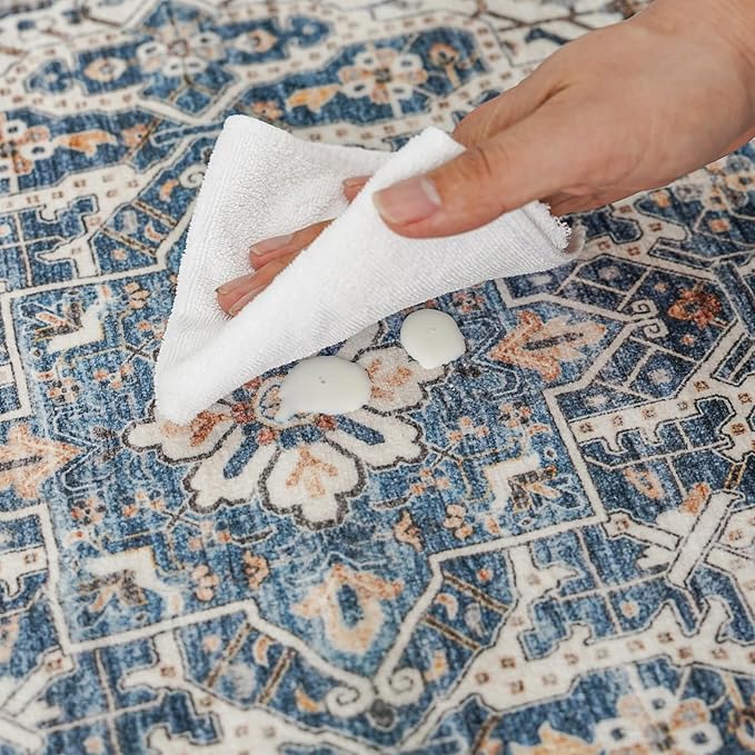 YOUFORTONG 9x12 Area Rug Washable：Large Living Room Area Rugs - Machine Washable Stain Resistant Rug - Soft Low Pile Carpet for Bedroom Dining Room 9'x12' Blue
