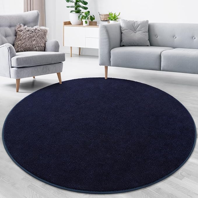 Lascpt Round Rug for Bedroom 6x6, Navy Blue Circle Rug for Living Room Super Soft Thicken Memory Foam Circular Rug, Non-Slip Indoor Area Rug for Modern Home Decor, Round Carpet for Nursery Kid's Room