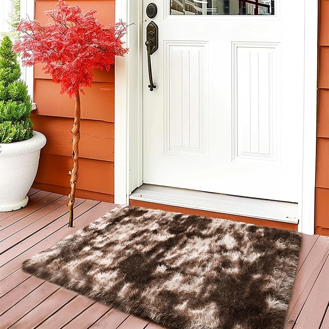 Soft Shaggy Rugs Fluffy Rug, Plush Area Rugs for Living Room Nursery Home Decor, Tie-Dyed Brown Anti-Skid Rectangular Fuzzy Rug 2x3 Feet