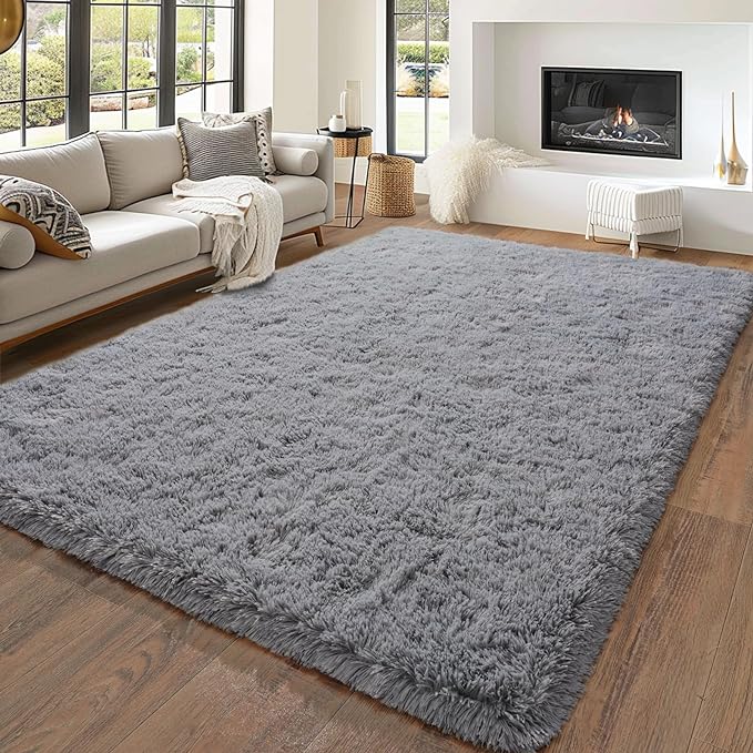 5'x7' Super Fluffy Rug for Bedroom, Modern Shag Grey Area Rugs, Soft and Cozy Plush Large Carpet for Kids, Girls Boys and Teens Decorations for Living Room Dorm Nursery Classroom, Grey