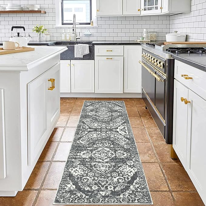 HEBE Hallway Runner Rug 2'x6' Washable Vintage Distressed Area Rugs Non Slip Laundry Rug Runner Boho Floor Carpet Runners for Hallways Entryway Laundry Room Kitchen Bathroom
