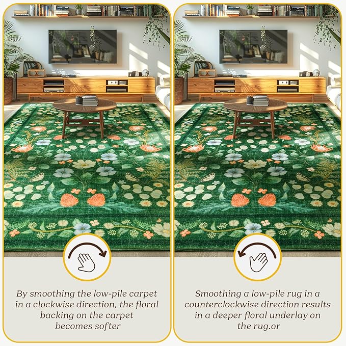 Area Rugs for Living Room, Non-Slip 4x6 Washable Rug for Bedroom,Vintage Floral for Entryway Office Kitchen Dining Room, Green
