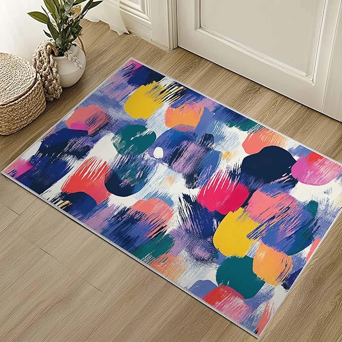 2x3 Entryway Rug Abstract Colorful Area Rug Ultra-Thin Soft Small Carpet Bathroom Non Slip Indoor Entrance Low Pile Door Mat Kitchen Stain Resistant Washable Machine