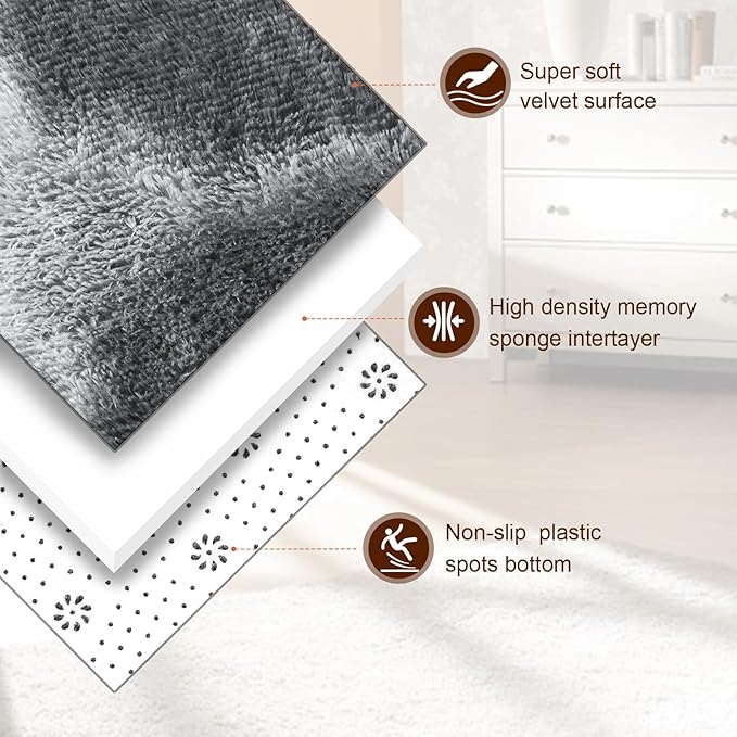 TWINNIS Super Soft Shaggy Rugs Fluffy Carpets, 5x8 Feet, Indoor Modern Plush Area Rugs for Living Room Bedroom Kids Room Nursery Home Decor, Upgrade Anti-Skid Rectangular Fuzzy Rug, Grey Star