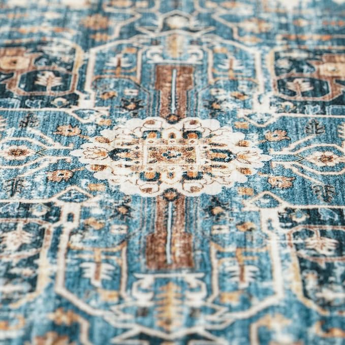 RUUGME Washable 3x14 Runner Rugs - Living Room Large Boho Rugs for Stain Resistant Carpet Vintage Tribal Rugs for Bedroom Kitchen Non Slip Backing Home Decor Floor Decoration Mat 3x14 Blue
