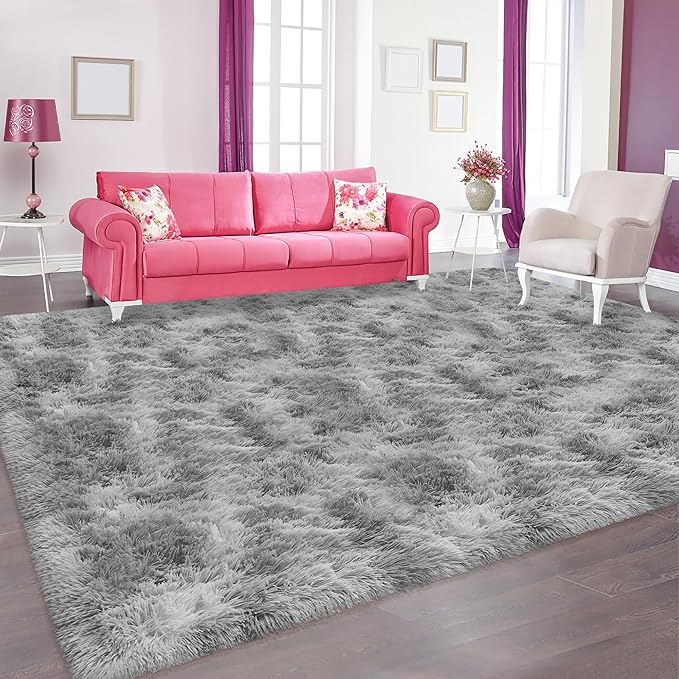 Fluffy 6x9 Grey Rugs for Bedroom Living Room Gray Area Rugs Soft Shag Shaggy Fuzzy Carpets for Boys and Girls Room Kids Dorm Home Decor