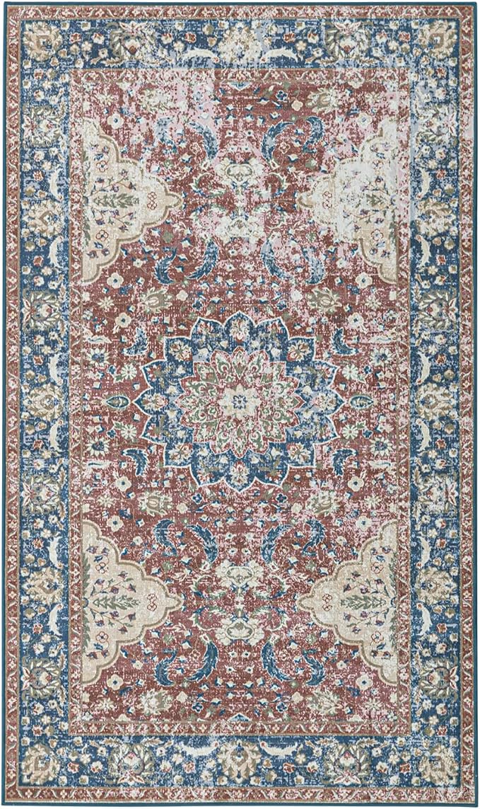 ILANGO Non Slip Runner Rugs for Hallway, 3'x5' Distressed Traditional Kitchen Area Rugs Washable, Carpet Runner Floor Mat for Indoor Entryway Bedroom Laundry Room, Easy to Clean