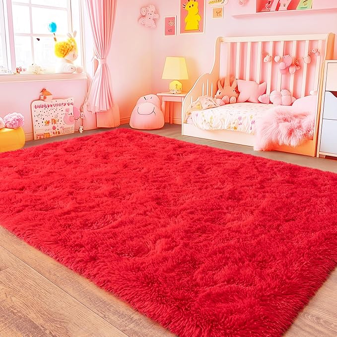 5x7 Rugs for Bedroom Living Room, Soft Plush Shaggy Area Rugs Fluffy Modern Floor Carpet for Kids Girls Room Dorm Nursery Home Decor Aesthetic, Red