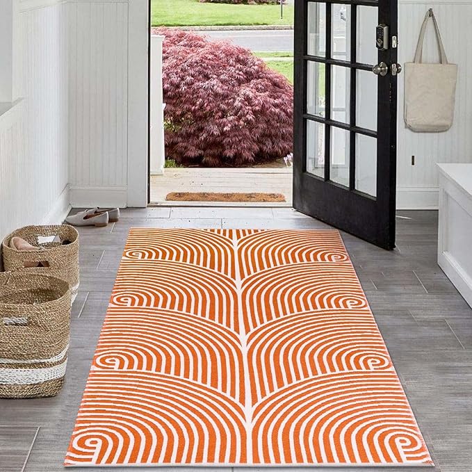 Tiffasea Small Outdoor Rug 3'x5', Front Door Mat Outdoor Entrance Machine Washable Rugs Cotton Hand Woven Entryway Rugs Indoor Door Mat Reversible Throw Rugs Modern Area Rug for Porch/Backyard