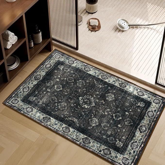 2x3 Oriental Entryway Rug,Washable Non-Slip Small Rugs for Entryway, Ultra-Thin Design for Front Door, Bathroom, Kitchen,Brown Door Mat