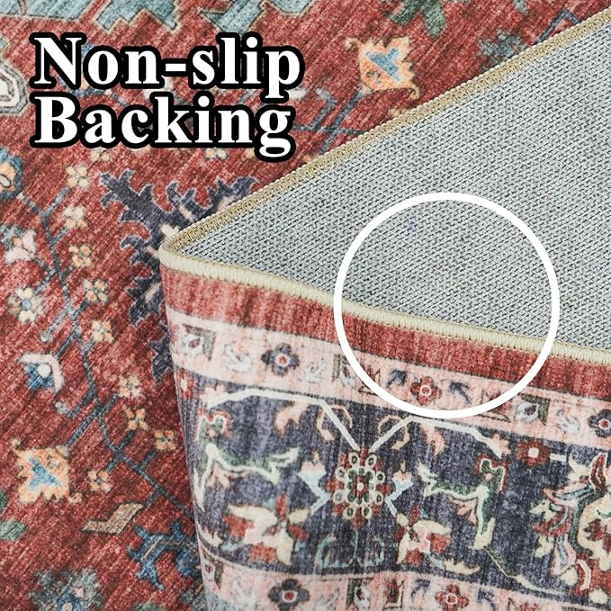 RUUGME Washable 9X12 Area Rugs - Large Boho Rugs for Living Room Stain Resistant Carpet Vintage Tribal Rugs for Bedroom Kitchen Bathroom with Non Slip Backing Home Decor Floor Decoration Mat 9x12 Red