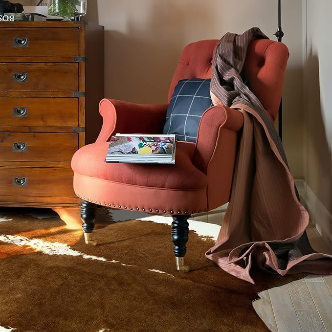 AROGAN Premium Faux Cowhide Rug 110 x70 cm/3.6 x 2.3 feet, Durable and Large Size Cow Print Rugs, Suitable for Bedroom Living Room Western Decor, Faux Fur Animal Cow Hide Carpet, Brown