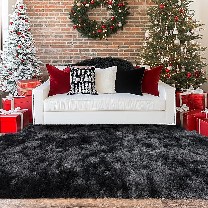 6x9 Fluffy Shag Area Rugs for Living Room, Soft Cozy Large Fuzzy Shaggy Carpet for Boys Girls Kids Bedroom, Non-Slip & High Pile, Modern Indoor Floor Plush Thick Rug, Tie-dye Dark Grey