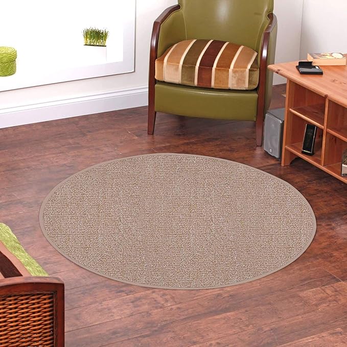 Ambiant Broadway Collection Pet Friendly Indoor Outdoor Area Rugs Beige - 3' Round, Stain & Fade Resistant, Easy Care, Pet & Kids Friendly, Made in USA, Perfect for Weddings & Everyday Use!