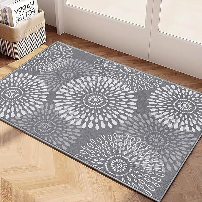 LuxStep Area Rug, 2'x3' Entryway Rug, Non-Slip Washable Hallway Runner Rug, Ultra-Thin Foldable Indoor Carpet for Kitchen Bedroom Bathroom, Grey