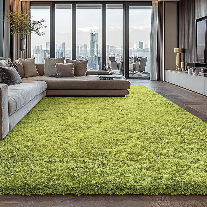 Shag Area Rugs for Bedroom Living Room,5X8 Ultra Soft Green Fluffy Area Rugs for Dorm, Indoor Carpet Nursery Rugs for Kids Girls Room Home Decor, Green