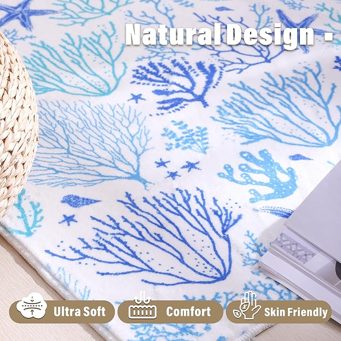 Carvapet Rugs for Hallway Laundry Bedroom, Modern Floral Low Pile Long Carpet with Rubber Backing, Foldable, Non Slip Machine Washable (10 x 3 Feet Rectangular, Sea World Runner Rug)