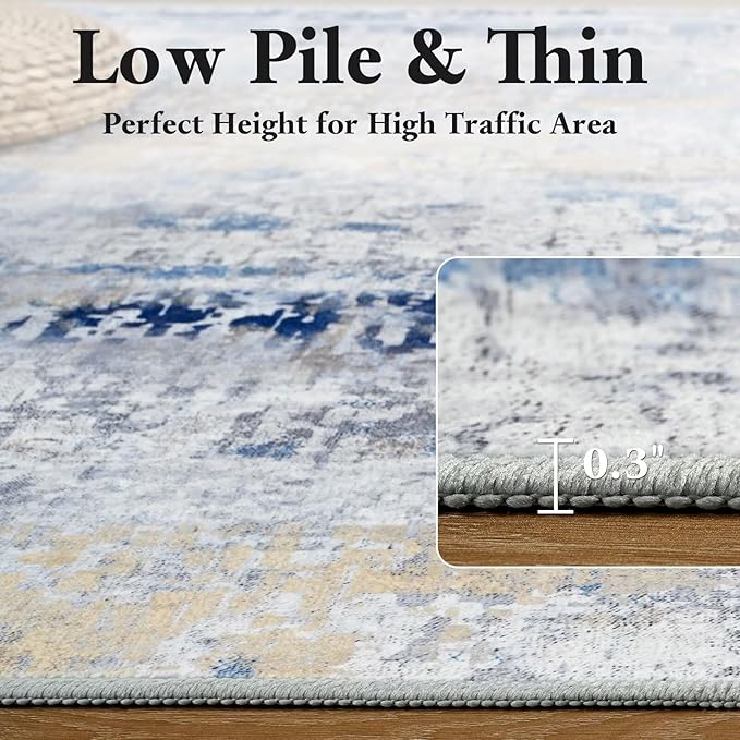 Washable Abstract Rug, 2x3 Small Modern Area Rugs with Non-Slip Rubber Backed for Kitchen, Thin but Soft Throw Carpet Bedroom Entryway Front Door Decor, Midnight Blue