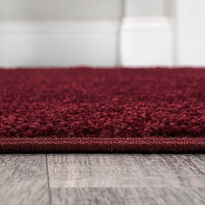 JONATHAN Y SEU100Q-210 Haze Solid Low-Pile Indoor Runner-Rug, Coastal, Bohemian, Minimalist Easy-Washing,Bedroom,Kitchen,Living Room,Non Shedding, Dark Red, 2 X 10