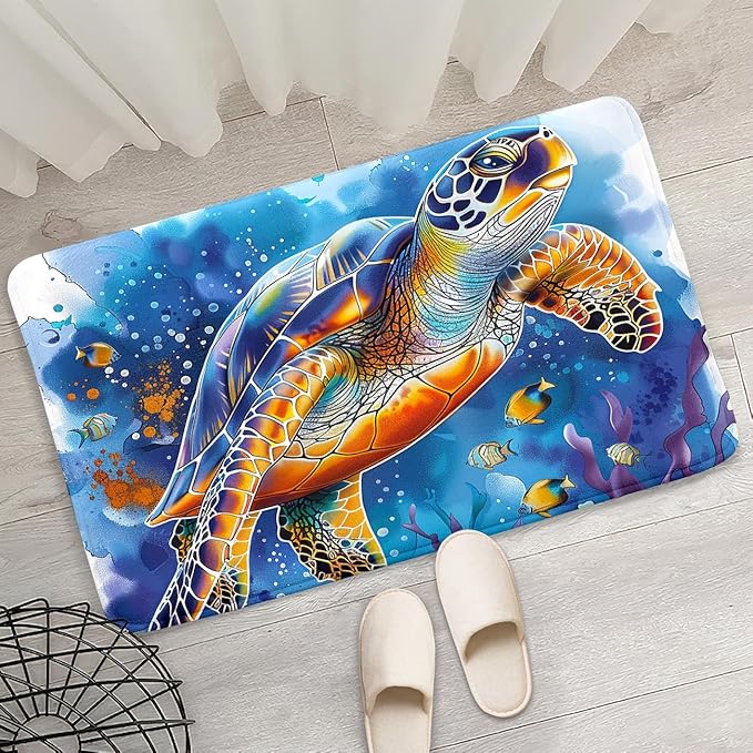 Sea Turtle Carpet Rugs - Kids Sea Turtle Coastal Rug for Bedroom Ocean Life Theme, 2'×3'