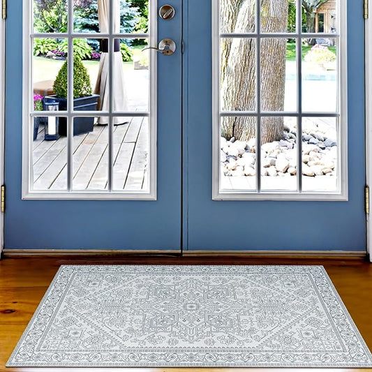 2x3 Doormat Washable Rug Non-Slip and Stain Proof, Black and White Small Rug Indoor Door Mat for Bedroom Kitchen Bathroom Entryway