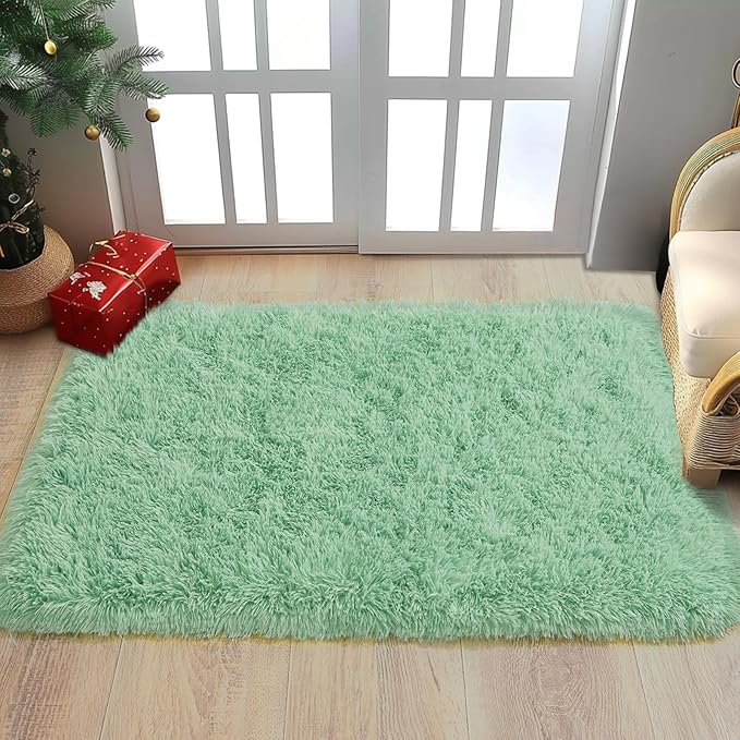 2x3 Fluffy Small Rugs for Bedroom Living Room Dorm Kids Room Home Decor, Soft Indoor Fuzzy Shag Area Rug, Non-Slip Rectangle Plush Throw Rug, Sage Green