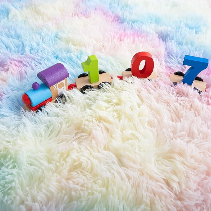 Noahas Fluffy Rainbow Rugs for Bedroom Girls,2x6 Shag Pink Kids Room Rug,Shaggy Area Rugs for Living Room,Soft Fuzzy Colorful Playroom Nursery Dorm Carpets Room Decor