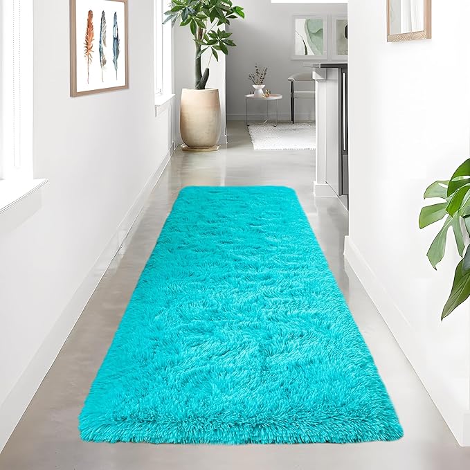Noahas Teal Blue Runner Rug for Hallway,2'x6' Long Area Rugs for Bedroom Living Room,Non Slip Thick Shag Floor Carpet for Entryway Kitchen Dorm Nursery Bedside Kids Room
