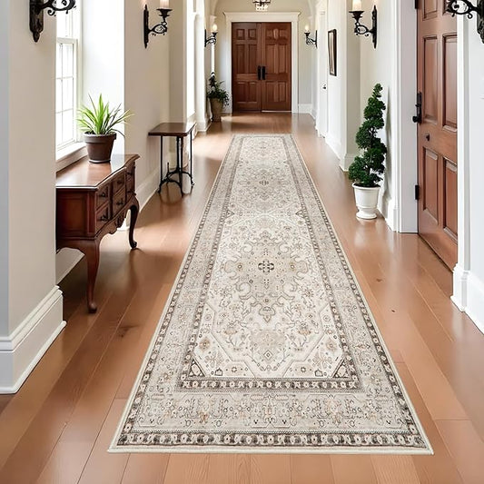 3x12 Runner Rug Hallway - Non Slip Washable Runners Soft Low Pile Long Rugs Oriental Neutral Hall Carpets Ultra Thin Indoor Farmhouse Floor Mat Stain Resistant Waterproof Throw Rug - 3x12 Ivory