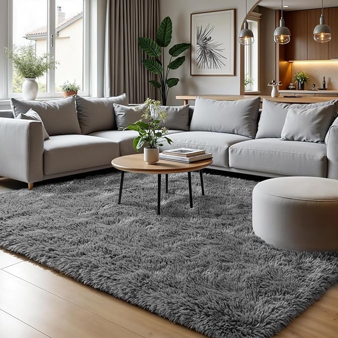 Zentavio Area Rugs for Living Room Grey Rugs for Bedroom 4x6 Carpet Fluffy Furry Soft Shag Aesthetic Plush High Pile Gray Throw Rug for Nursery Kids Room Dorm