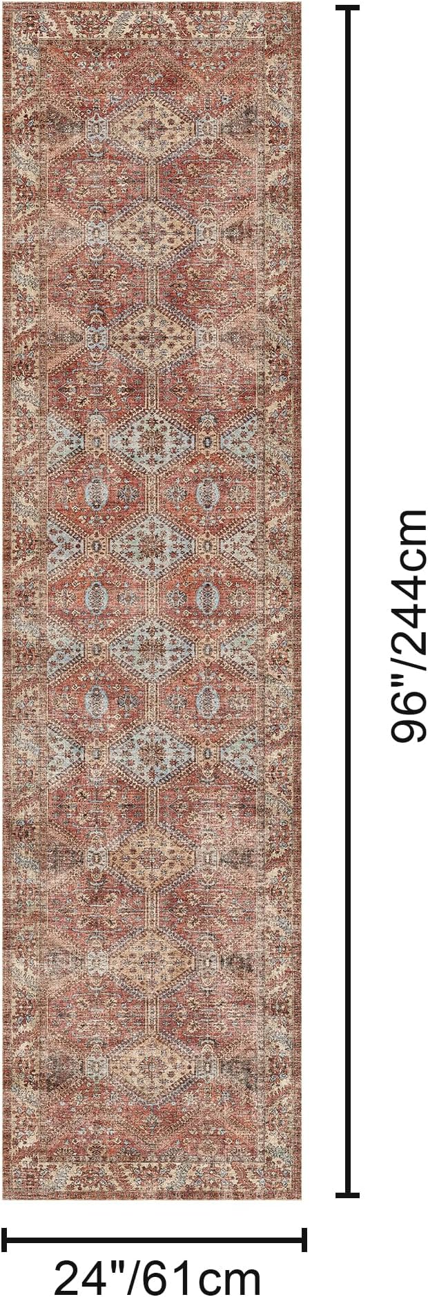 Bavni 2x8 Runner Rug Non Slip, Machine Washable Rug Runners for Hallways, Vintage Distressed Print Kitchen Runner, Low Pile Lightweight Carpet Runner for Entryway Laundry Bedroom Bathroom Spice Sky
