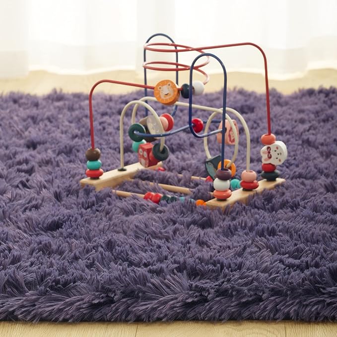 Foxmas Soft Fluffy Area Rugs for Bedroom Kids Room Plush Shaggy Nursery Rug Furry Throw Carpets for Boys Girls, College Dorm Fuzzy Rugs Living Room Home Decorate Rug, 3ft x 5ft, Grey Purple