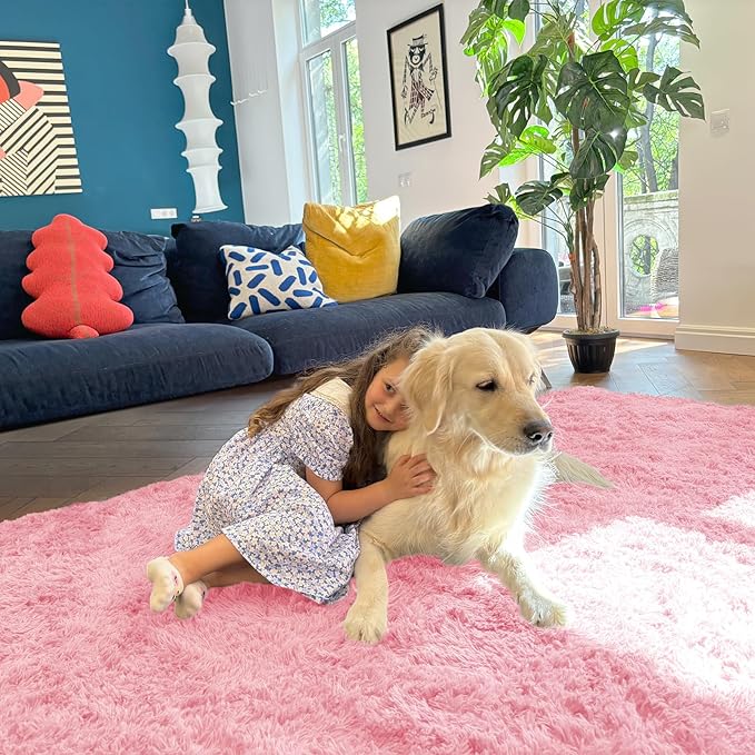 OLANLY 2x4 Machine Washable Runner Rugs for Hallway, Soft Fluffy Shaggy Bedside Rugs for Bedroom, Living Room, Indoor Floor Carpet for Kids Girls and Boys, Nursery Rooms, Home Decor Aesthetic, Pink