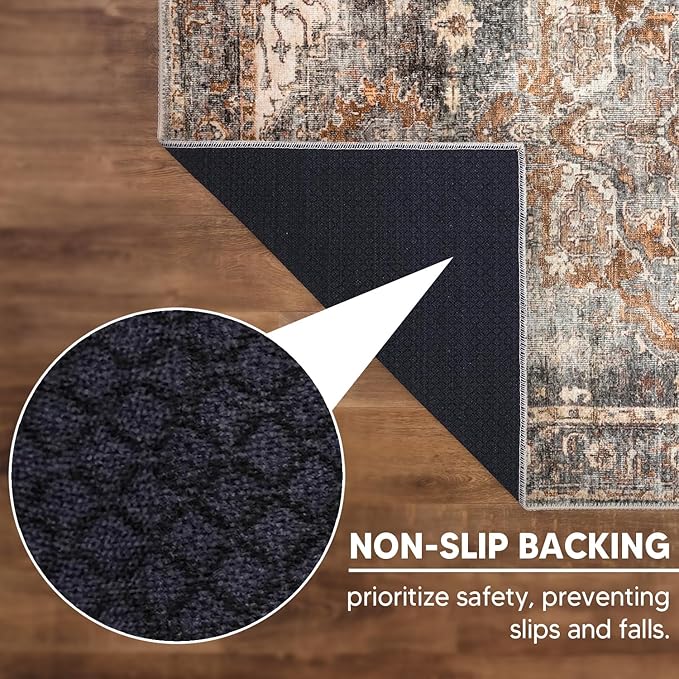 Keen Home Design 2x10 Rug - Machine Washable Runner Rug with Non-Slip Backing, Ideal for Hallway, Entryway, Kitchen, Laundry Room - Vintage, Easy Clean, Durable, Low Pile Rug - (2'6" x 10')