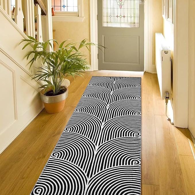 Tiffasea Kitchen Rugs 2.6'x8', Machine Washable Rug Runner Large Laundry Room Rug Extra Long Hallway Rug Cotton Woven Black and White Outdoor Carpet Runner for Entryway Doorway Bedroom