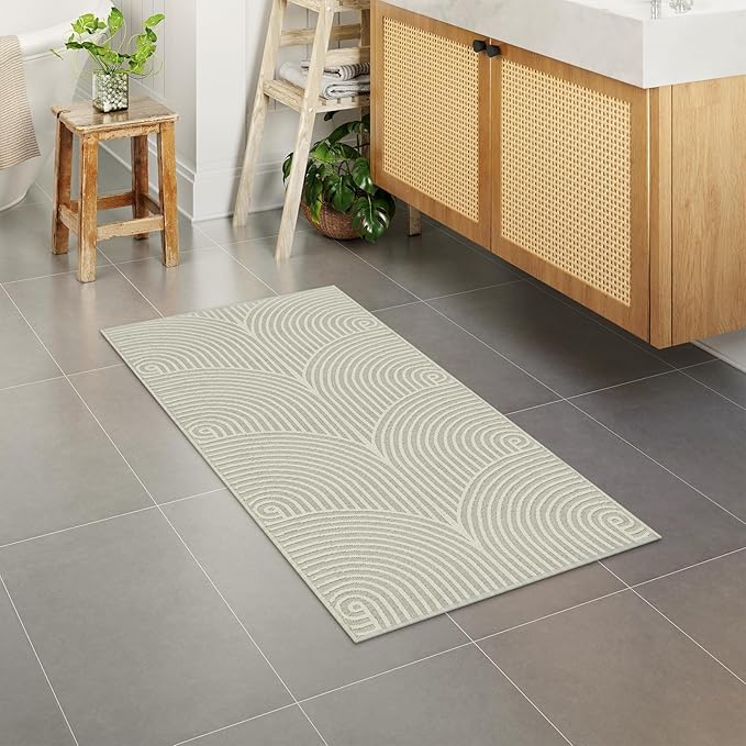Tiffasea Washable Kitchen Rugs 2'x4.3', Farmhouse Runner Rug Reversible Beige Entryway Rug Cotton Hand-Woven Modern Area Rug Small Bathroom Rug Front Door Rugs for Bedroom Porch Foyer
