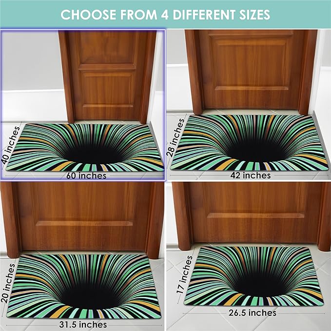 3D Optical Illusion Rug - Vortex Illusion Floor Mat for Door Entrance, Bathroom, Stairs, playroom, Living Room, or Area (Colorful, 60 x 40 Inch)