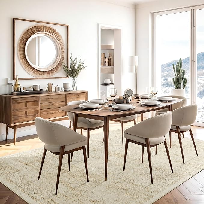 Washable Area Rug 8x10, Large Soft Rugs for Living Room Vintage Beige Rug 8x10 Area Rugs for Bedroom Dining Room Floral Non-Slip Thin Rug