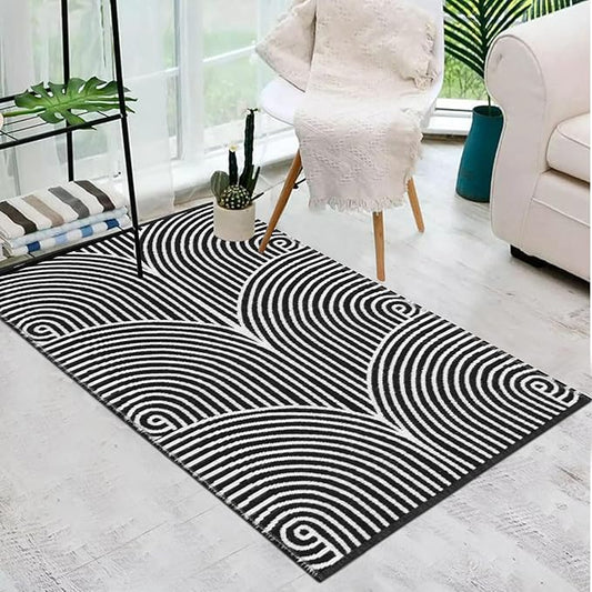 Tiffasea Living Room Rugs 3'x5', Machine Washable Area Rugs Reversible Indoor Outdoor Rugs Cotton Woven Front Door Rug for Entryway/Laundry/Bathroom/Bedroom/Kitchen(Black and White)