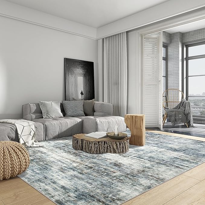 10x14 Area Rugs Washable Rug: Modern Abstract Living Room Rug Soft Anti-Skid Thin Carpet Indoor Floor Non-Shedding Carpets for Bedroom Dining Room Farmhouse Nursery Home Office Blue Multi